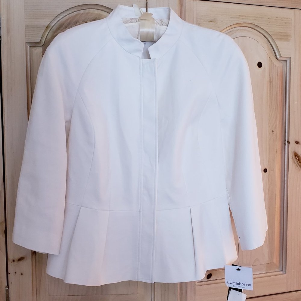 Liz Claiborne Modern Romantic Peplum Jacket Large Ivory Off White NWT Career